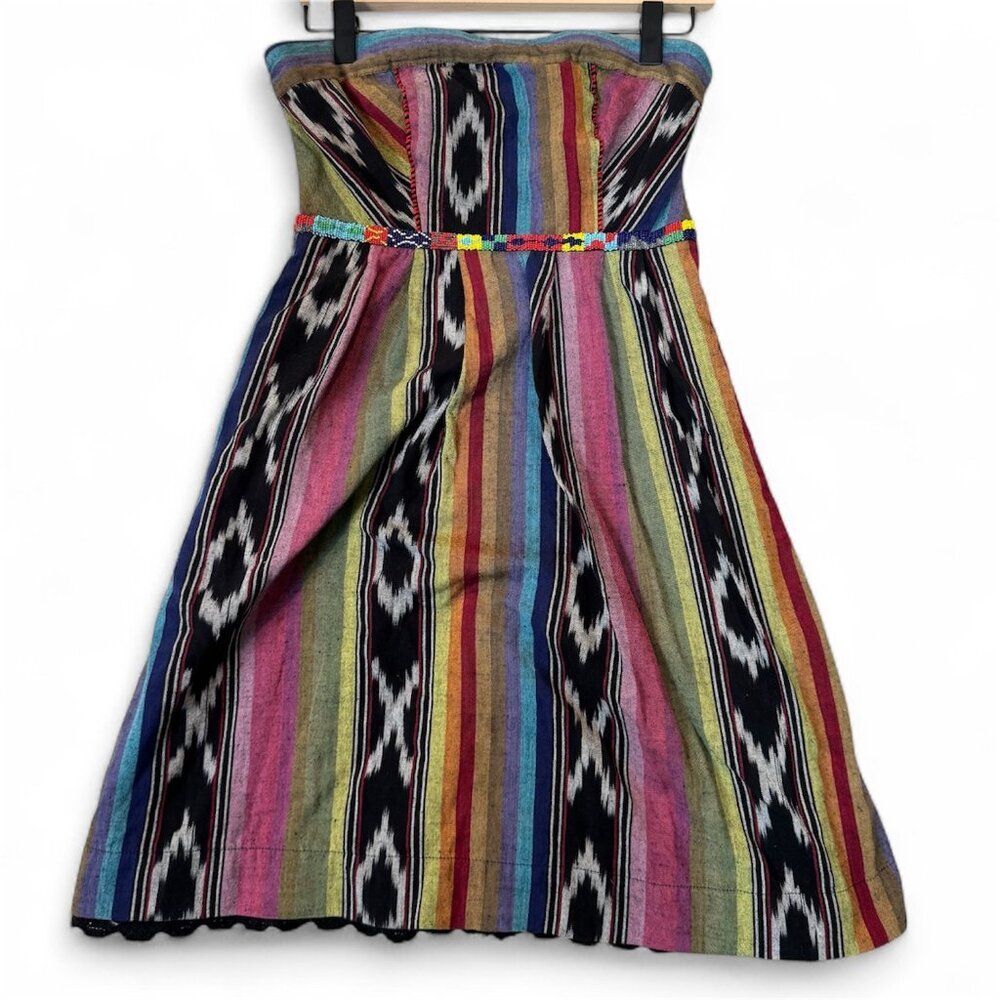 Anthropologie Strapless Aztec Print Dress Beaded Waist Boho 0 Edme & Esyllte